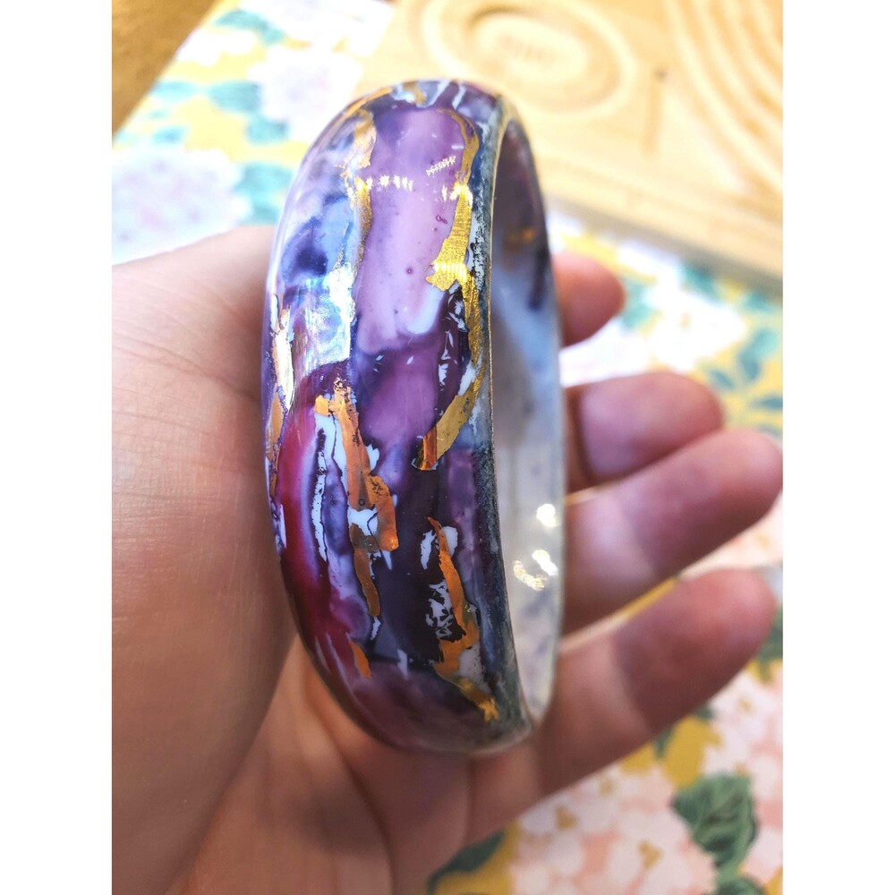 Vintage Lusterware Bangle – Watercolor Marbled Gold Leaf Porcelain Millie Savage